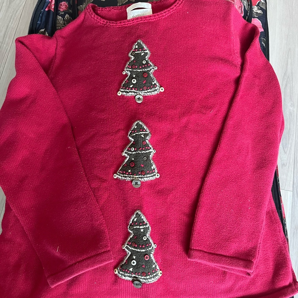 Authentic Hand Embroidered Vintage Sweater with Christmas Tree